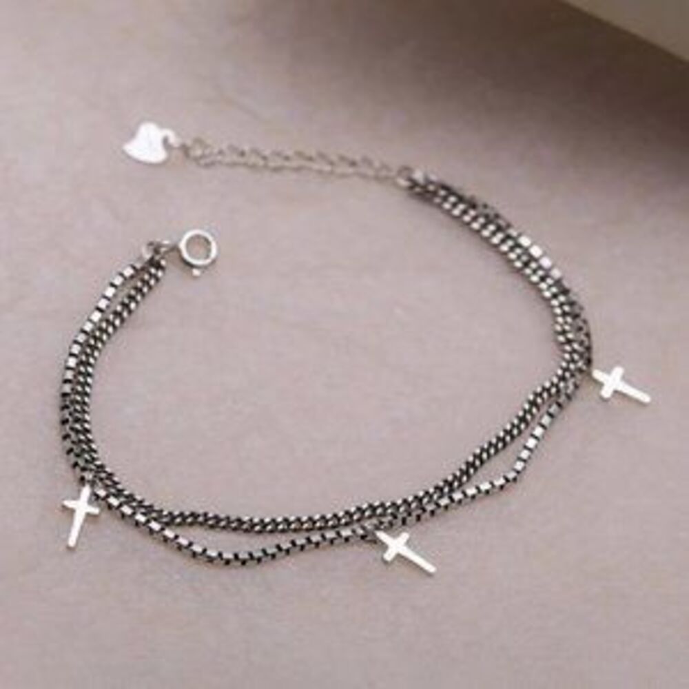 *NEW 925 Sterling Silver Cross Chain Bracelet